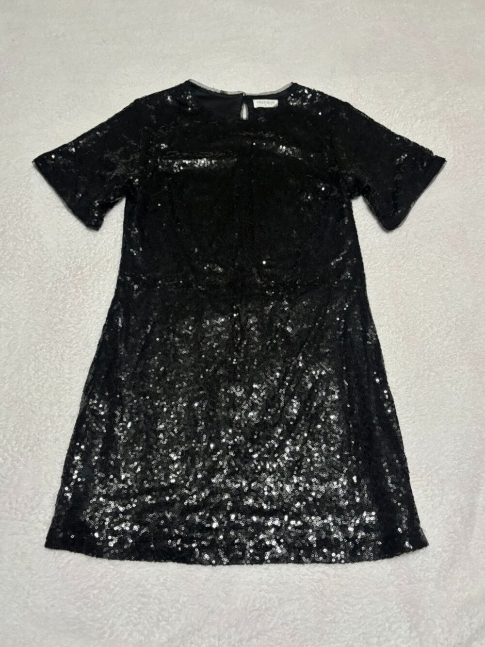 Vestique Black Sequin Short Sleeve Shift Mini Dress Small